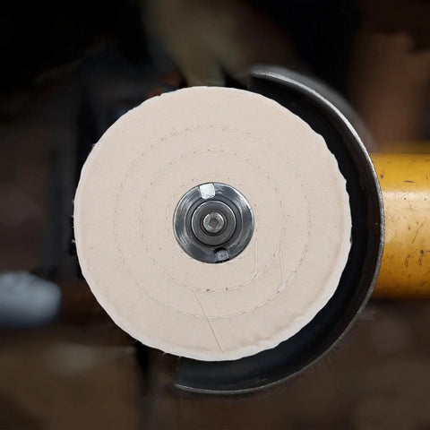 Premium 2 Inch Cotton Buffing Polishing Wheels With 12mm Hole For Jewelry And Watches, Durable Cloth Rotary Mops, close-up view.