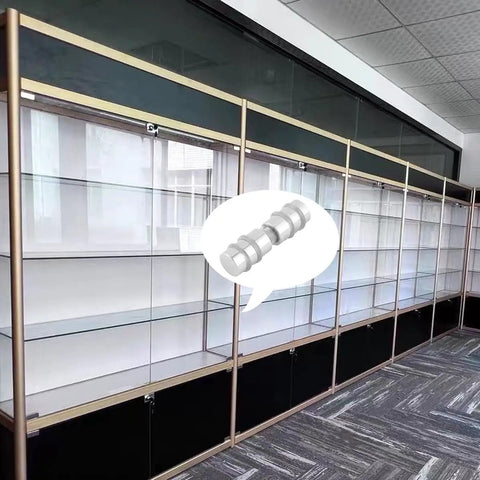 Heavy Duty Glass Shelf Pins With Double Head Design And Antislip Washers For Furniture Showcases displayed in a cabinet.