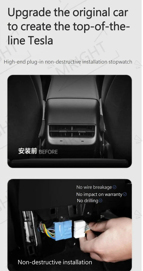 Slick Aftermarket Rear Seat Entertainment Screen For Tesla Model 3 And Model Y With 8.66 Inch HD Touchpad non-destructive installation.