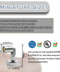 Miniature LED light with magnetic base in hand; product specs and safety certifications displayed.