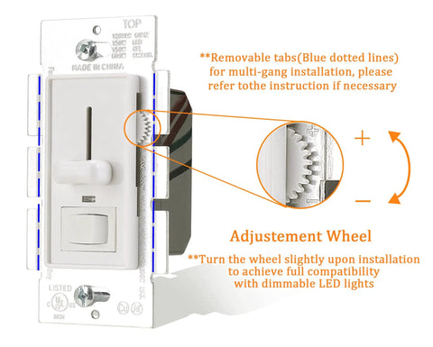 Smart Dimmer Switch That Jumps With Alexa And Google Home, No Hub Needed, image showing adjustment wheel and removable tabs