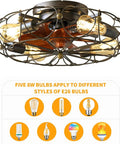 Caged Ceiling Fan With Light And Remote Flush Mount Low Profile Farmhouse Modern Ceiling Fan Includes Bulbs 6 Speeds Reversible Blades Safety Ferris Wheel Cage Black.