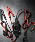 Top-Tier MotiveTech Vehicle Component Tester Set With Insulated Clips, Inline Switch, And Circuit Protector For Fast Auto Electrical Diagnostics In Your Garage Shop on metal surface.