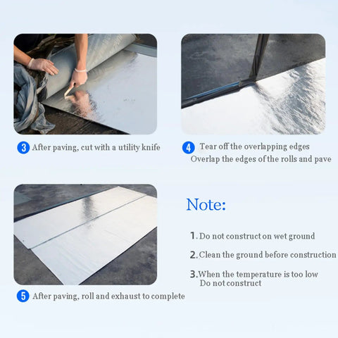 Step-by-step usage guide showing installation of Straight Up Heavy Duty Self Adhesive Bitumen Roof Repair Tape.