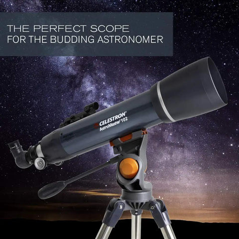 AstroMaster 102AZ Telescope For Beginners With A Short Tube Refractor Fully Coated Glass Optics Adjustable Height Tripod