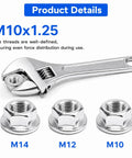 Top Shelf Hex Serrated Flange Lock Nuts 6 Pack M10 X 1.25mm Fine Pitch Metric Fasteners, adjustable wrench with M10, M12, M14 nuts.
