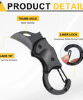 Dope Compact Pocket Folding Knife With Carabiner Clip And Keychain For Everyday Carry, 3Cr13 Stainless Steel Blade 1.38 Inch, black