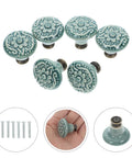 Vintage Ceramic Cabinet Knobs 6 Piece Set With Single Hole Drawer Pulls Antique Floral Pattern Porcelain Handles For Kitchen Closet And Cupboard Doors In Celadon Blue Perfect Dresser And Furniture Upgrade