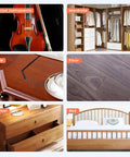 Wood Scratch Repair Kit With 18 Color Wood Filler Paste For Fixing Scratches Cracks Stains And Discoloration On Vinyl Hardwood Laminate Floors Furniture Doors Cabinets And Tables Multi Surface DIY Home Improvement image showing various furniture surfaces including a floor, table, cabinet, wardrobe, and bed.