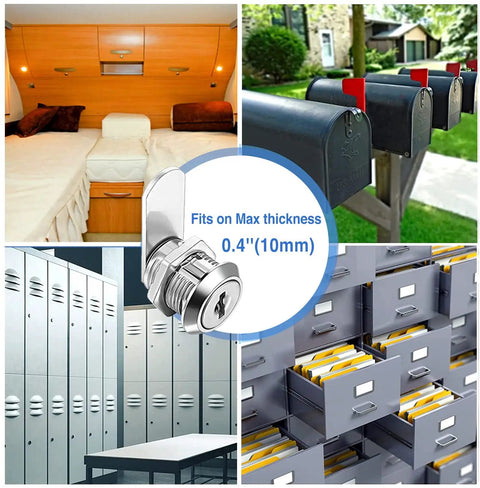 Keyed Alike Cam Locks For Cabinets And Drawers, Five Eighth Inch Cylinder Fits Panels Up To 0.4 Inches Thick, Secure Lock Set