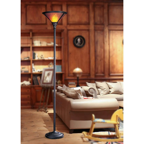 Torchiere Floor Lamp With Mica Glass Shades In Rust Antique Bronze Finish Tall 71 Inch Steel Light Fixture For Living Room
