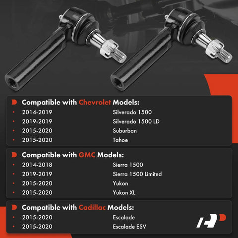 Front Outer Tie Rod End Fits Chevy Tahoe Silverado 1500 Suburban GMC Yukon Yukon XL Sierra 1500 Sierra 1500 Limited Cadillac Escalade Escalade ESV 2014 Through 2020 To Help Fix Uneven Tire Wear And Steering Vibration, black steel pair