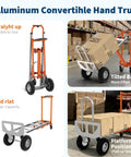 All In One 4 In 1 Convertible Aluminum Hand Truck With 1000 LB Capacity in straight, tilted, and platform positions