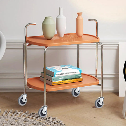 Heavy Duty Swivel Caster Wheels With Threaded Stem And Side Brake Locking Beefy Build For Furniture And Workbench Carts on orange cart