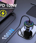 Heavy Hitter 320W USB Type C Car Charger Six Port PD Fast Charge Adapter connected to laptop for rapid charging.