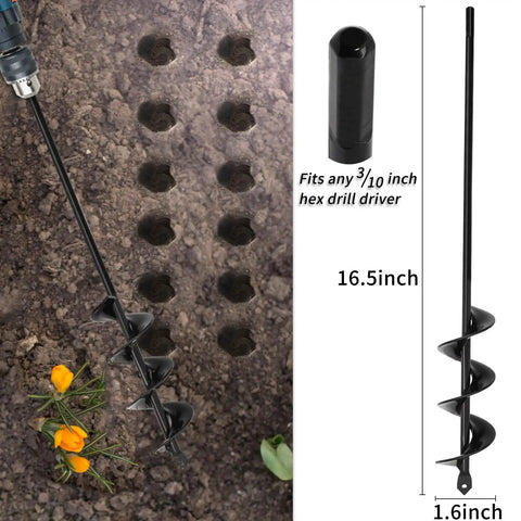 Heavy Duty Garden Auger Drill Bit For Planting With Deep Uniform Holes In Two Sizes 3.5 By 16 Inches And 1.6 By 16.5 Inches, Bulb Planter Tool