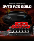 Mould King V12 Engine Model Kit That Runs With Battery And Gearshift, Motorized Car Building Blocks Set For Adults, 3472+ Pieces.