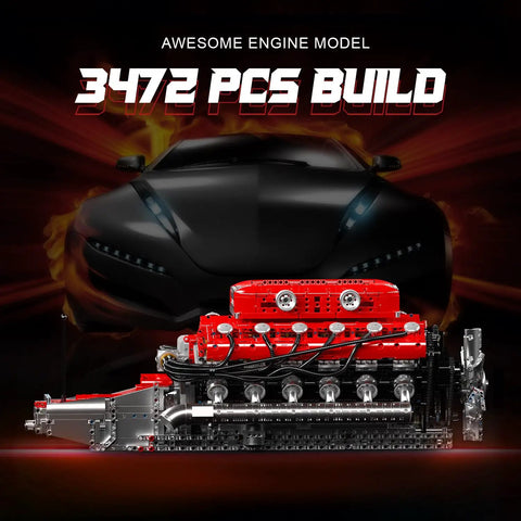 Mould King V12 Engine Model Kit That Runs With Battery And Gearshift, Motorized Car Building Blocks Set For Adults, 3472+ Pieces.
