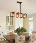 Rustic Black Metal And Wood Pendant Lights For Kitchen Island Four Light Farmhouse Dining Fixture Over Table E26.