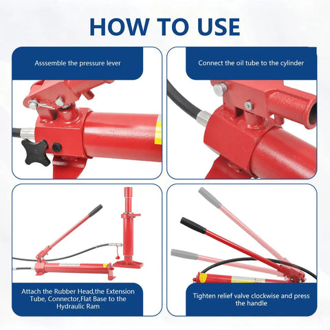Heavy Duty 20 Ton Portable Power Hydraulic Pump Kit With 78 Inch Oil Hose And Long Handle Engineered For Auto Repair And Rigging Jobs Built Like A Tank Ready To Roll Without Any Fuss Or Friction