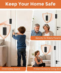Multiple views of Beefed Up Door Security Reinforcement Lock Set Withstand 800 Lbs of Force Kid Safe Child Proof Front Door Lock Easy Install Rustproof Aluminum Tamper Resistant Design That Keeps Unauthorized Entry Out installed on a white door, showing child safety and elderly protection features.