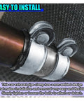 2.5 Inch Stainless Steel Exhaust Clamp For Automotive Systems with non-welded design shown on metal pipe for easy installation.