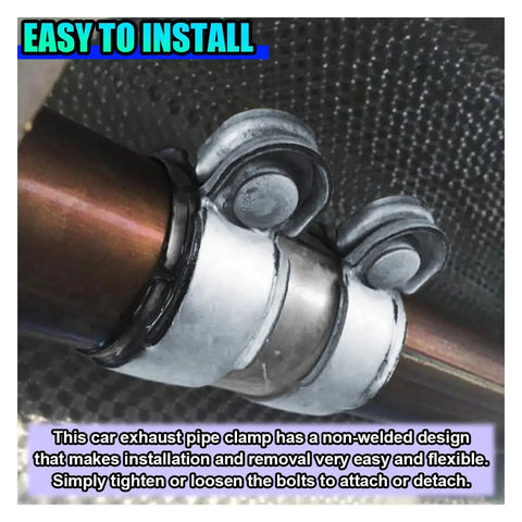 2.5 Inch Stainless Steel Exhaust Clamp For Automotive Systems with non-welded design shown on metal pipe for easy installation.