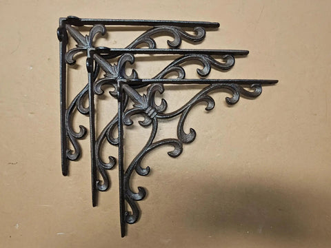 Built Tough Cast Iron Shelf Bracket Set 10 By 10 Inches With Ornate Fleur De Lis Design Decorative Wall Shelf Support Matte Brown Finish