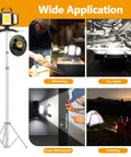 30W Rechargeable LED Work Light With 3000 Lumens shown in various applications including workshop, car repair, house maintenance, and camping.