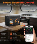 Beefy 12.8V LiFePO4 Battery With Bluetooth 200A BMS Over Fifteen Thousand Deep Cycles in RV Kitchen with Smartphone App.