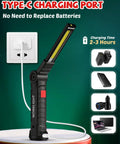 Rechargeable LED Work Light For Men With Magnetic Base And 360 Degree Rotating Mechanic Flashlight Two Pack Black charging via USB-C