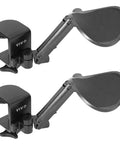 Two Pack Clamp Adjustable Armrests Transform Your Home Office Into A Hella Comfy Haven With Flexible 360 Rotating Elbow Support And Sturdy Steel Base Stand For Epic Desk Setups In Classic Black close-up of dual adjustable armrests with clamps.