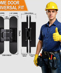 Dead Simple Slick Hidden Door Hinges Heavy Duty Zinc Alloy Concealed Hinge Brackets, 7 inches long, shown with dimensions.