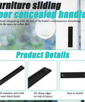 Two Pack Invisible Rectangular Recessed Drawer Pulls For Cabinets And Closets Pocket Sliding Closet Door Handle Finger Hidden Flush Hardware Matte Black 5.9 Inch Length 4.7 Inch Center Hole Spacing Includes Screws shown in product use and details view