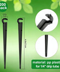 200 Pieces Drip Irrigation Support Stakes And Tubing Hose Holder For One Quarter Inch Tubing, Durable Black Garden Stakes