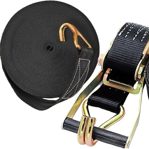 2 Pack Heavy Duty Ratchet Straps 10000 Lbs Break Strength 2 Inch By 40 Foot Black Tie Down Straps With Durable Double J Hooks
