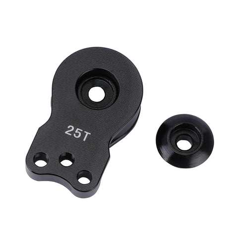 DJX Aluminum 25T servo horn, three-hole, black two-piece set with spacer for RC cars/boats.