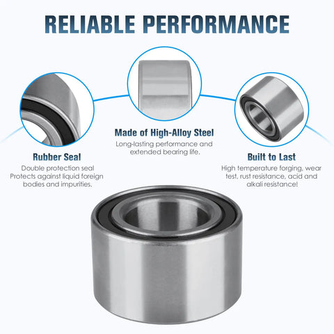 Premium Built Tough Front And Rear Wheel Bearing Assembly For Polaris Sportsman Ranger ACE ATV UTV 2004 To 2022 Quick Swap Direct Bolt On Replacement Set, showing high-alloy steel bearing with rubber seal.