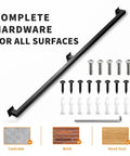 Hella Sturdy Indoor Stair Handrail 9 FT Modern Wrought Iron Railing with mounting hardware for various surfaces.