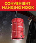 Three Pack LED Camping Lanterns Collapsible Lights For Tents And Outdoors with hanging hook shown in red color