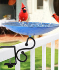 Deck Mounted Bird Bath Bowl For Garden Yard Decor Heavy Duty Solid Metal 12 Inch Rust Proof Water Basin with Cardinals splashing.