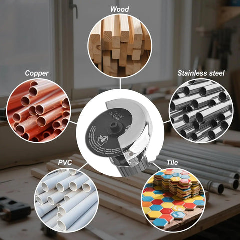 Pneumatic Cut Off Tool With 6 Pcs 3 Inch Die Grinder Cut Off Wheels Metal Sheet Cutter Durable Aluminum Body Anti Oxidation Build Safety Switch Fast Clean Cuts For Auto Shop And DIY Projects cutting various materials like wood, copper, and tile