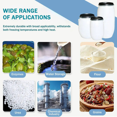 White HDPE Water Storage Barrel With Latch Ring Lid for food, water, enzymes, urea, chemicals, grains, flour applications