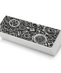 Industrial Metal Gear Textured Leather Eyeglass Case With Heavy Duty Magnetic Closure And Ultra Soft Velvet Lining for specs with gear design.