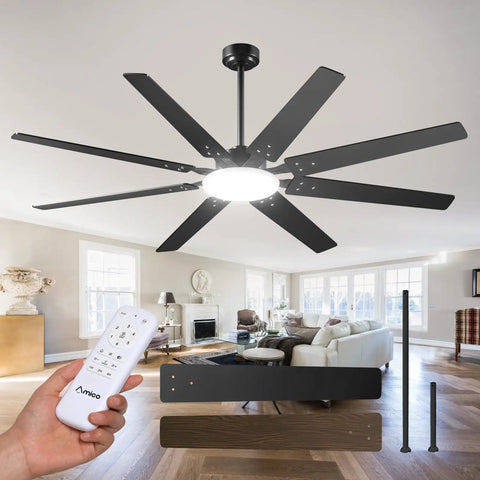 Dope 72 Inch Ceiling Fan With Lights Remote Control Dimmable 3CCT Black Modern Ceiling Fan in living room