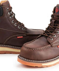 Heavy Duty Steel Toe Work Boots For Men With Goodyear Welt Construction Thick Full Grain Leather Wedge Sole Built Tough For All Day Comfort Oil And Slip Resistant Outsole Moc Toe Style