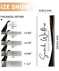 Size options for Personalized Acrylic Desk Name Plate With Custom Text For Your Name Or Title, Sleek Black Stripe design.