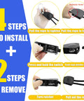 Diagram showing installation steps for Heavy Duty Kayak Tie Down Straps Kit With Bow And Stern Loops And Easy No Knot Setup.