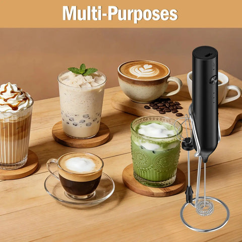 Rechargeable Handheld Milk Frother Electric Whisk With Three Speeds Dual Whisk Heads Portable Coffee Frother Wand for lattes and cappuccinos