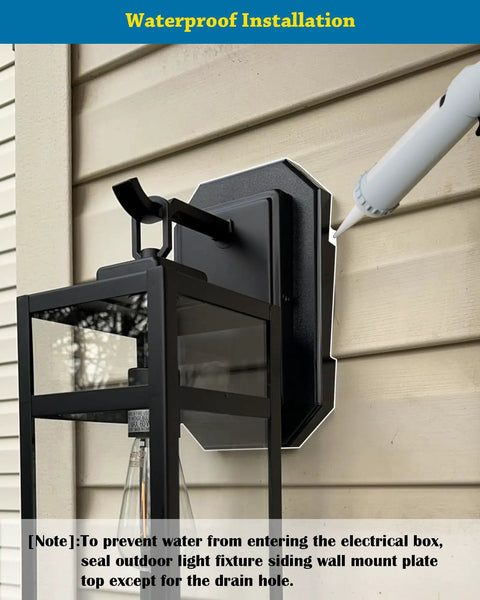 Durable Outdoor Siding Light Mounting Block Kit With Built In Electrical Box Black Vinyl Siding Block For Half Inch Double Weatherproof Mounting Plate Easy Install 1 Pack installed on beige siding